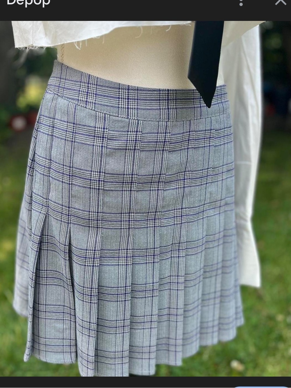 Arizona Jean Company Grey Plaid Pleated Mini Skirt with Purple Lines